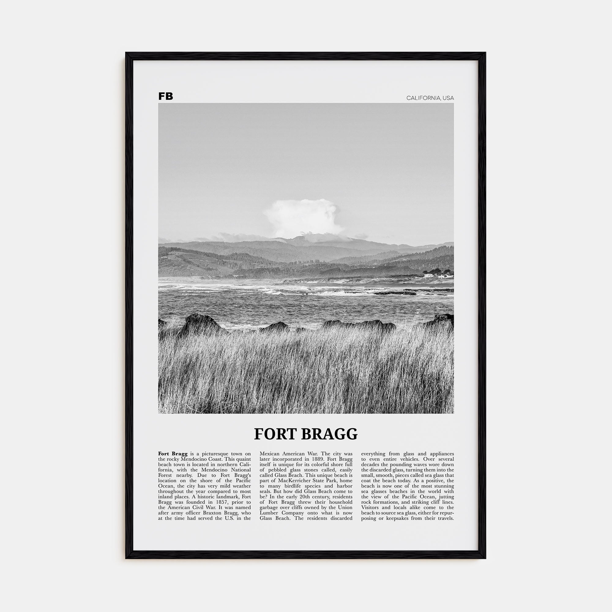 Fort Bragg Travel B&W Poster