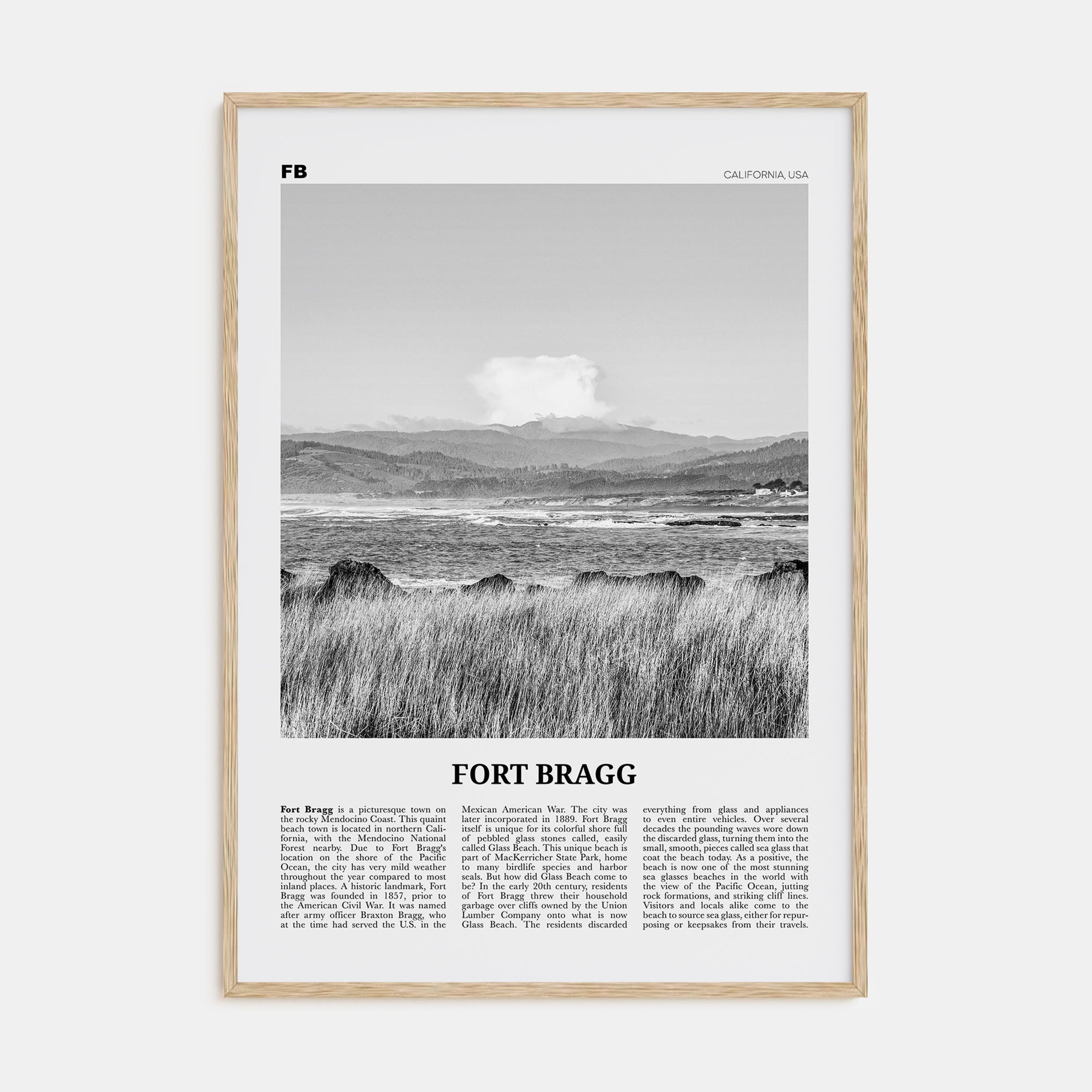 Fort Bragg Travel B&W Poster
