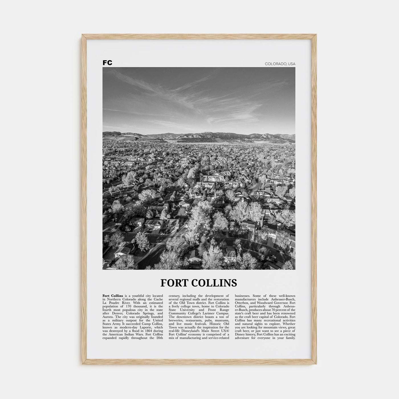 Fort Collins Travel B&W Poster
