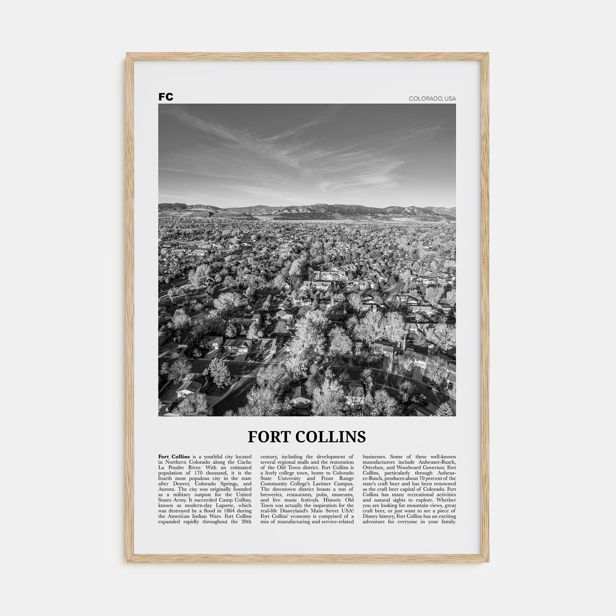 Fort Collins Travel B&W Poster