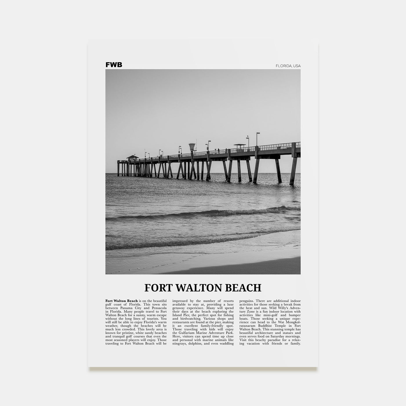 Fort Walton Beach Travel B&W No 1 Poster
