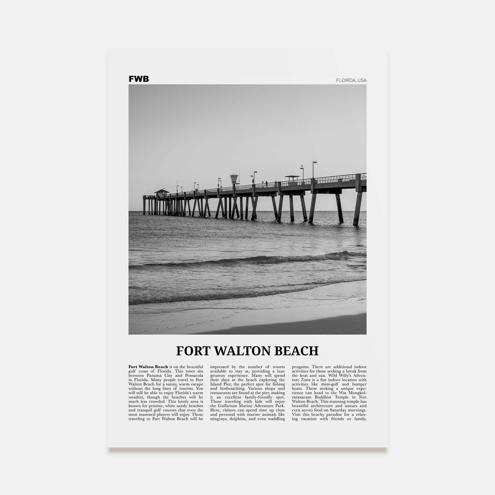 Fort Walton Beach Travel B&W No 1 Poster