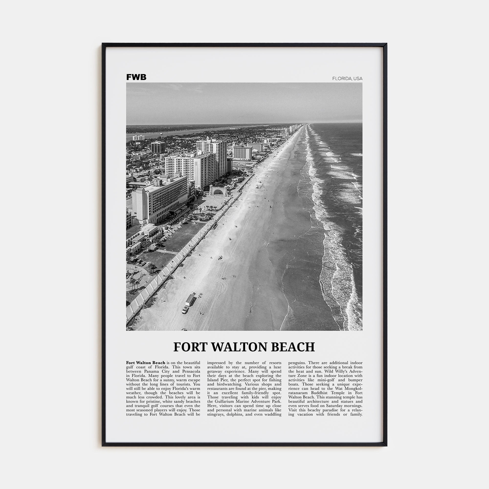 Fort Walton Beach Travel B&W No 2 Poster