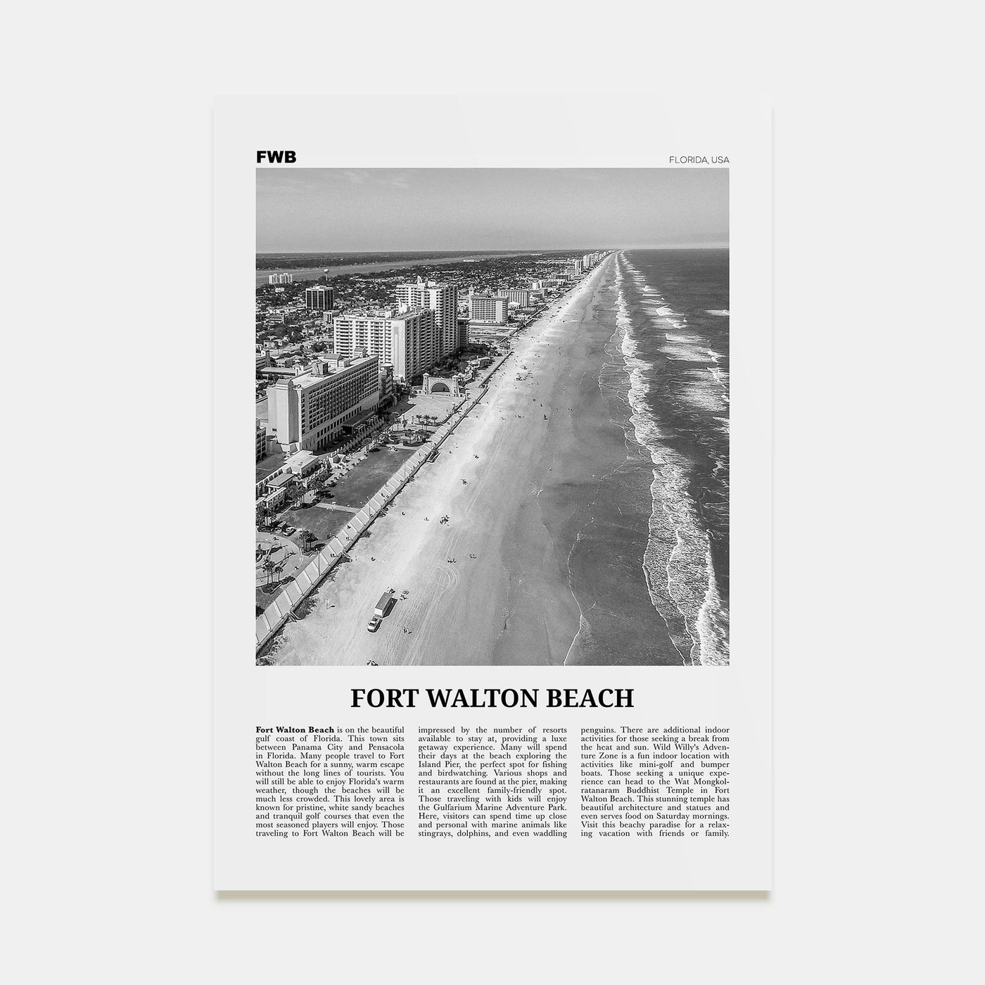 Fort Walton Beach Travel B&W No 2 Poster