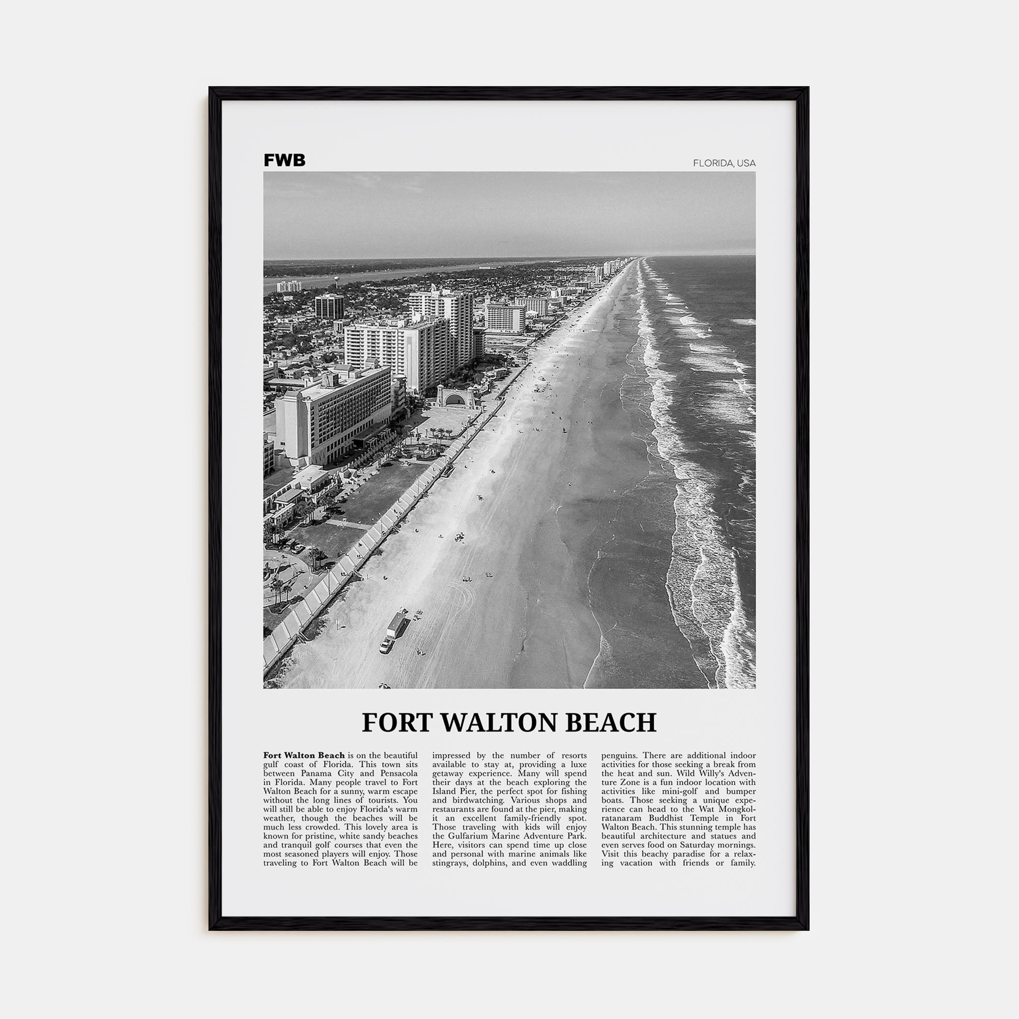 Fort Walton Beach Travel B&W No 2 Poster