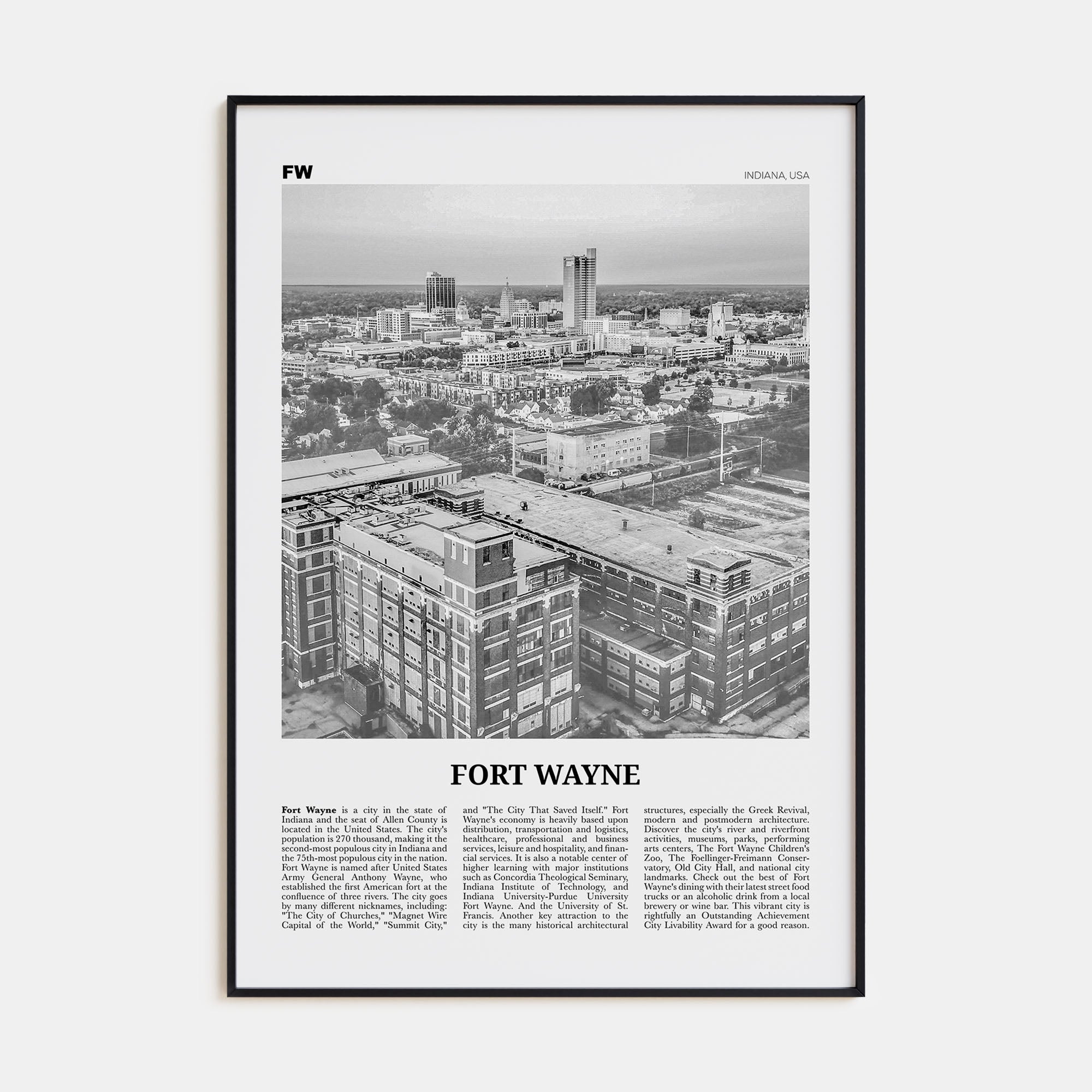 Fort Wayne Travel B&W No 1 Poster