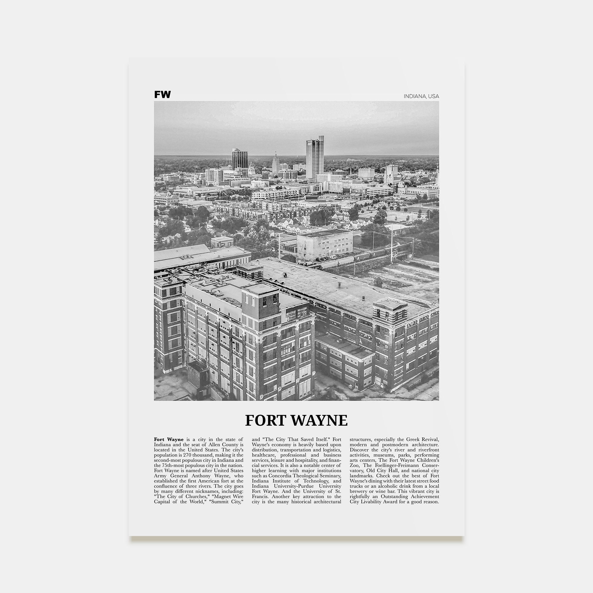 Fort Wayne Travel B&W No 1 Poster