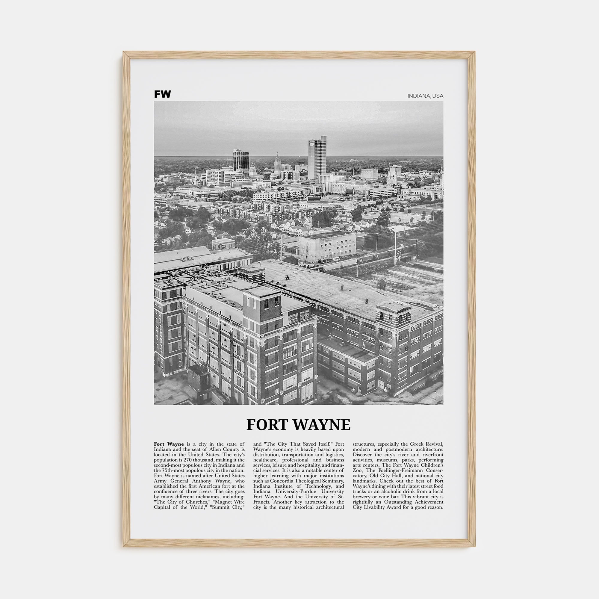 Fort Wayne Travel B&W No 1 Poster