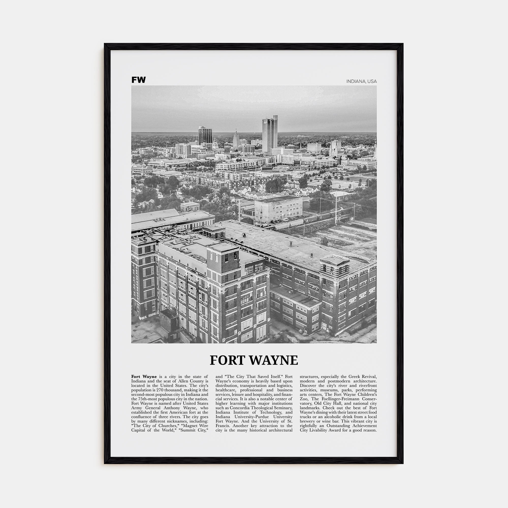Fort Wayne Travel B&W No 1 Poster