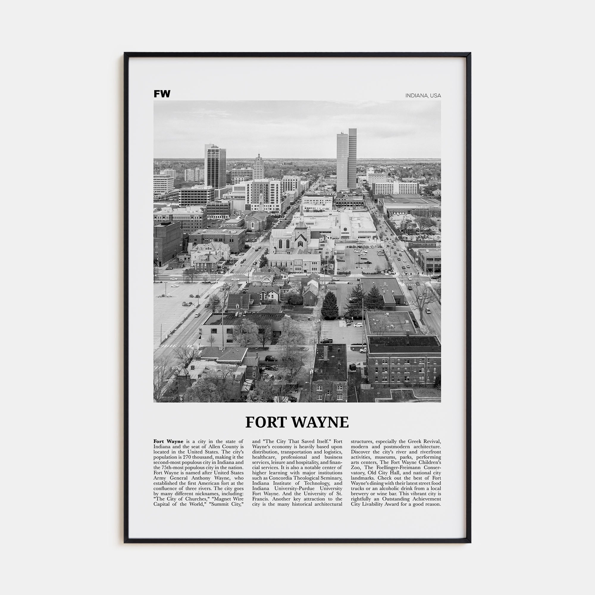 Fort Wayne Travel B&W No 2 Poster