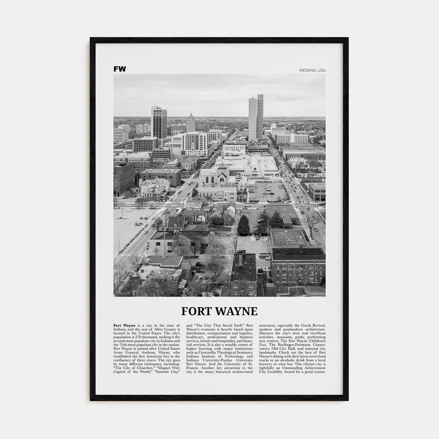 Fort Wayne Travel B&W No 2 Poster