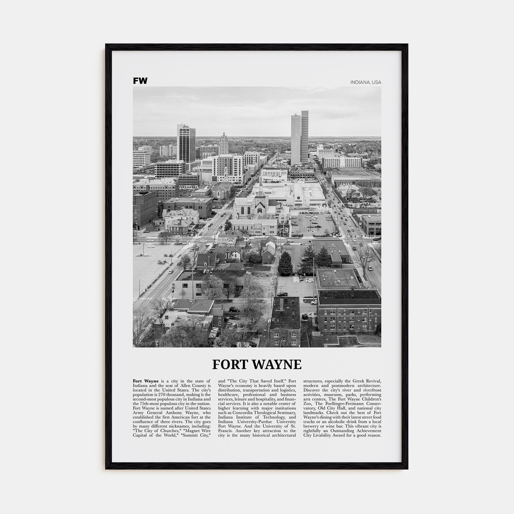 Fort Wayne Travel B&W No 2 Poster