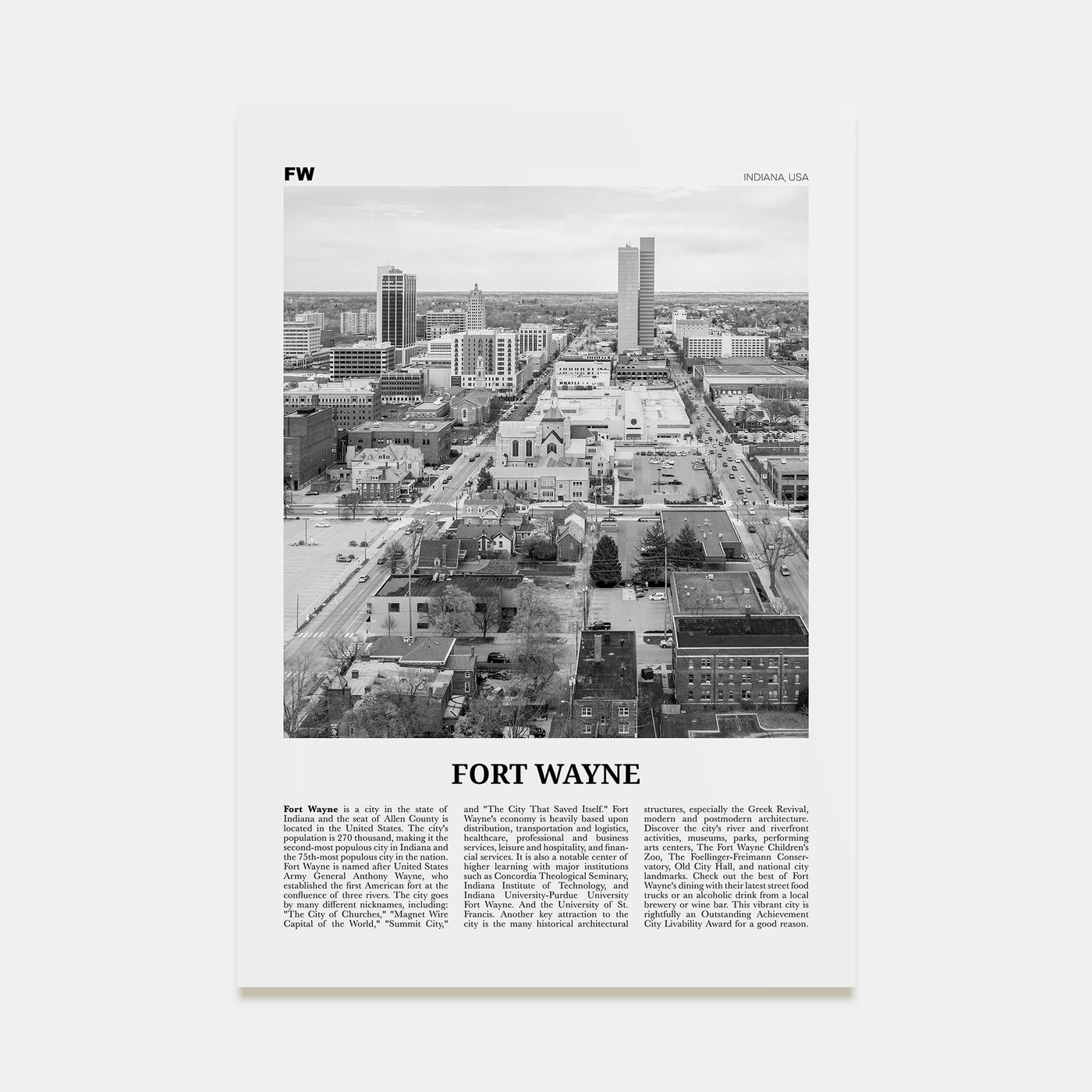 Fort Wayne Travel B&W No 2 Poster