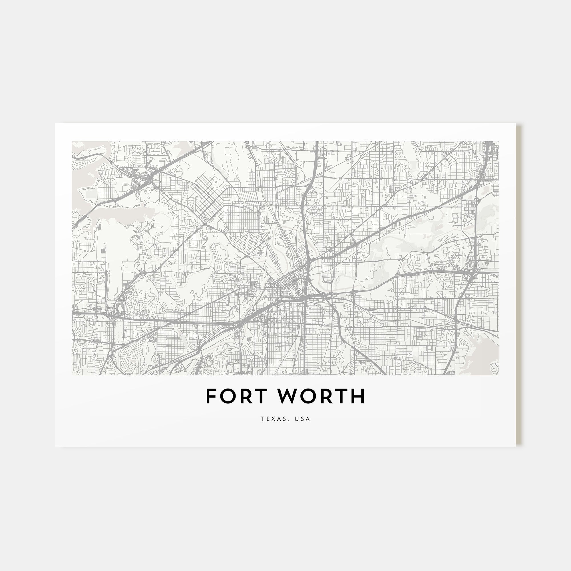 Fort Worth Map Landscape Poster