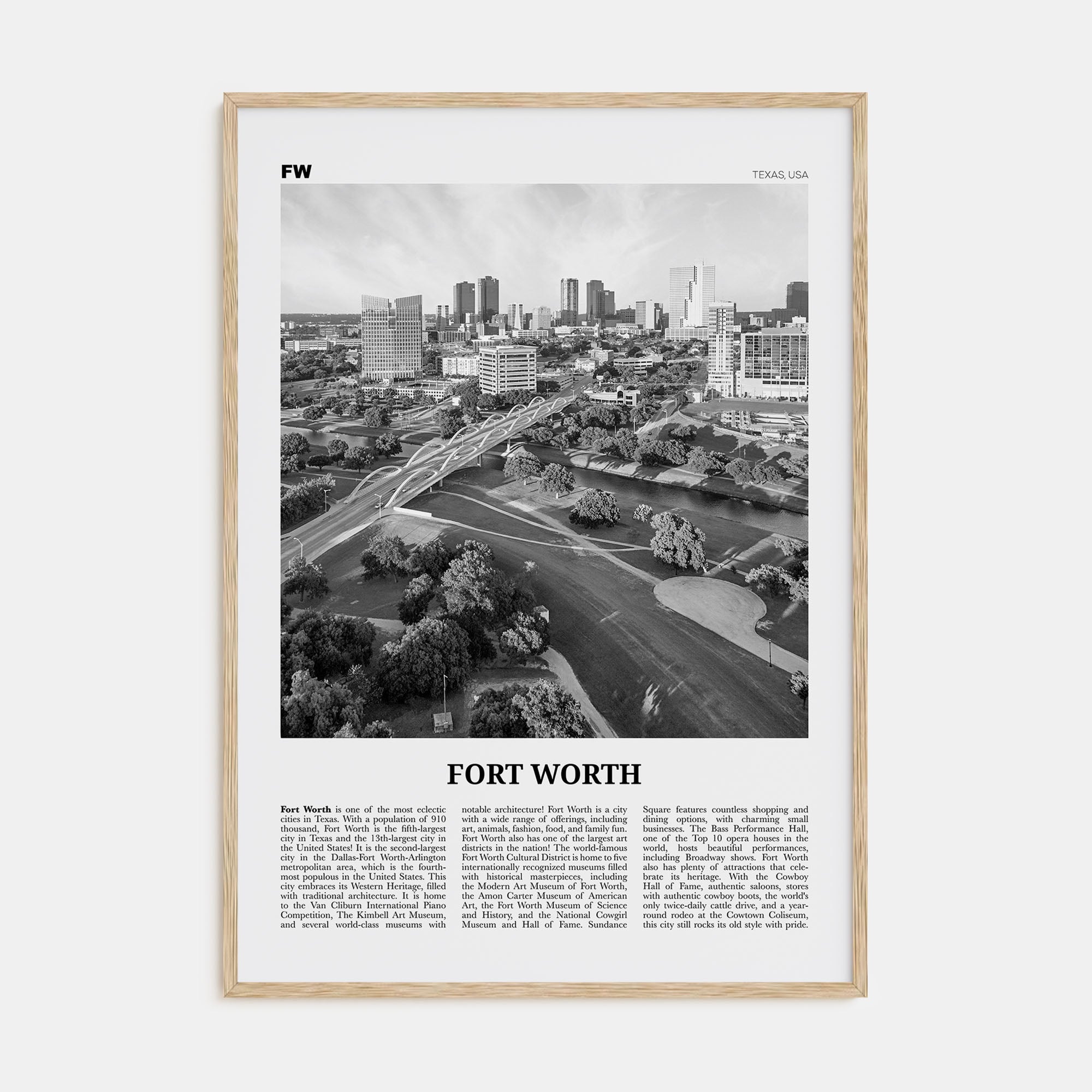 Fort Worth Travel B&W No 1 Poster