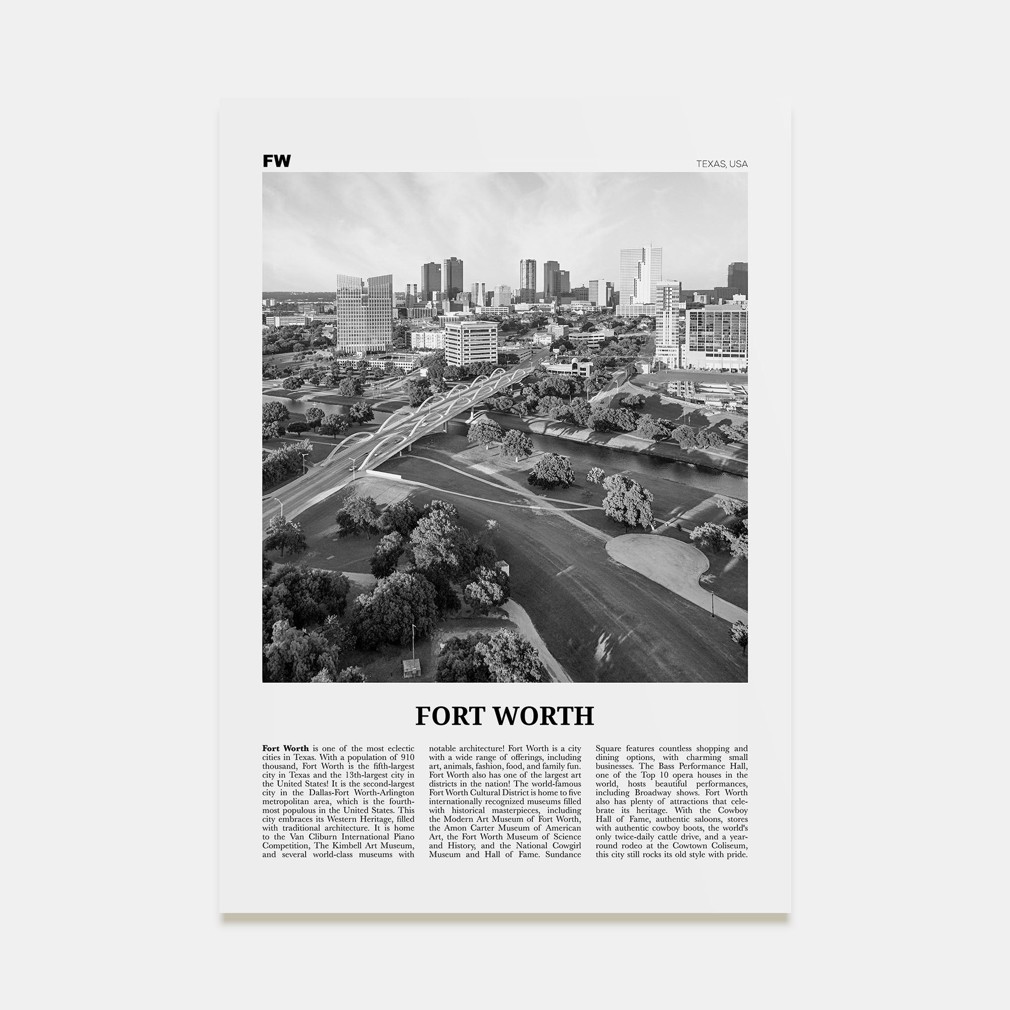 Fort Worth Travel B&W No 1 Poster