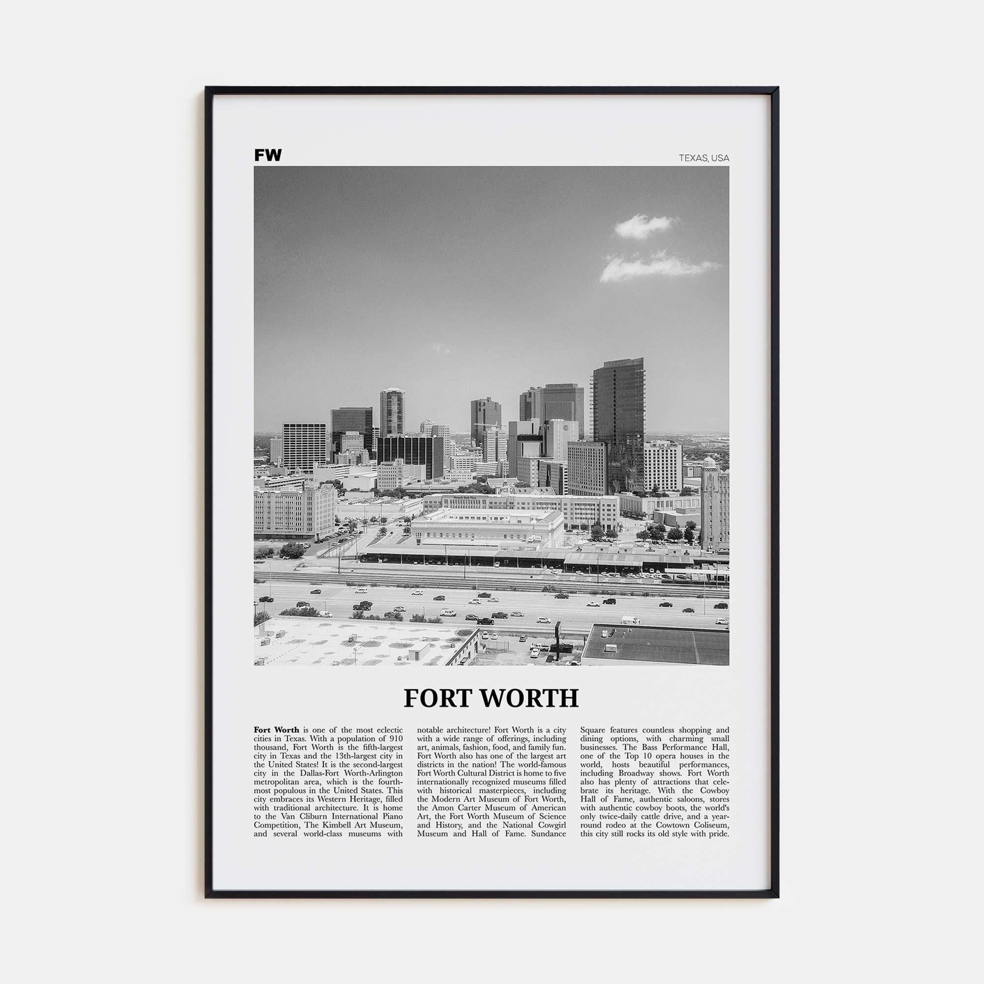 Fort Worth Travel B&W No 2 Poster