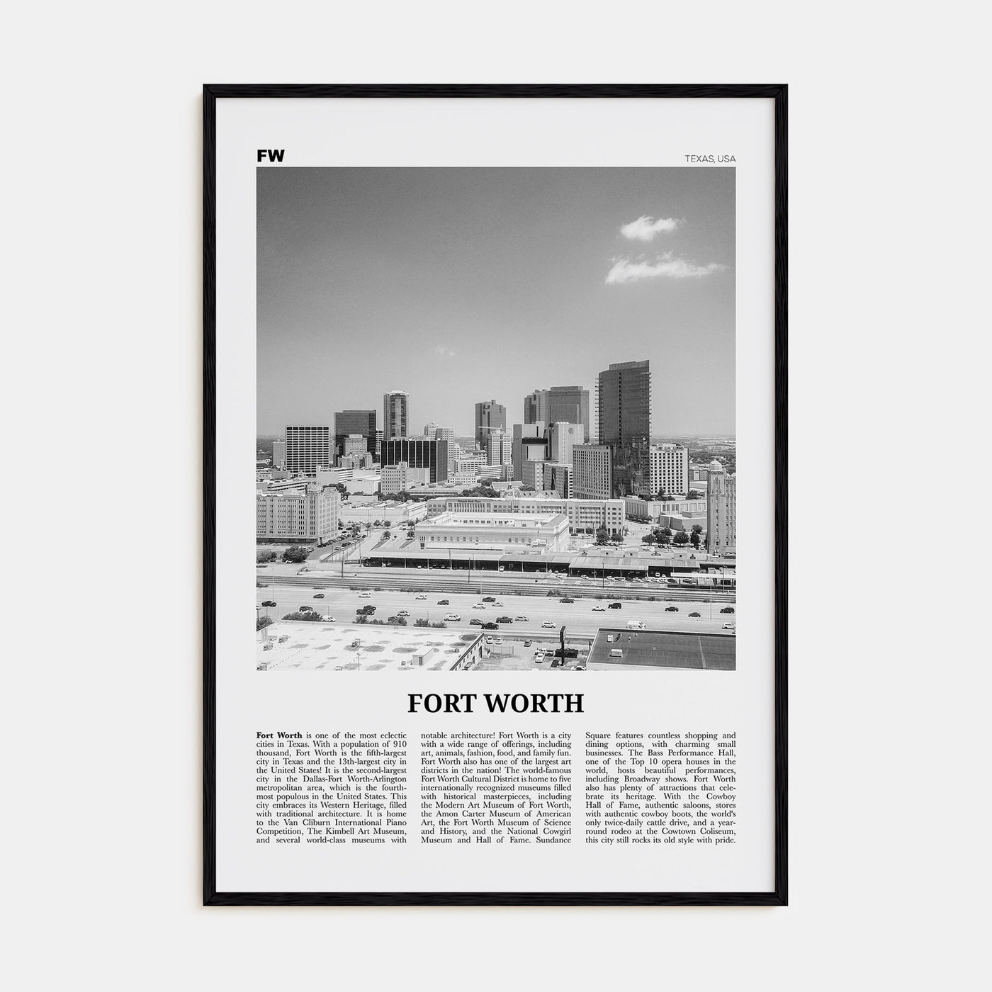 Fort Worth Travel B&W No 2 Poster