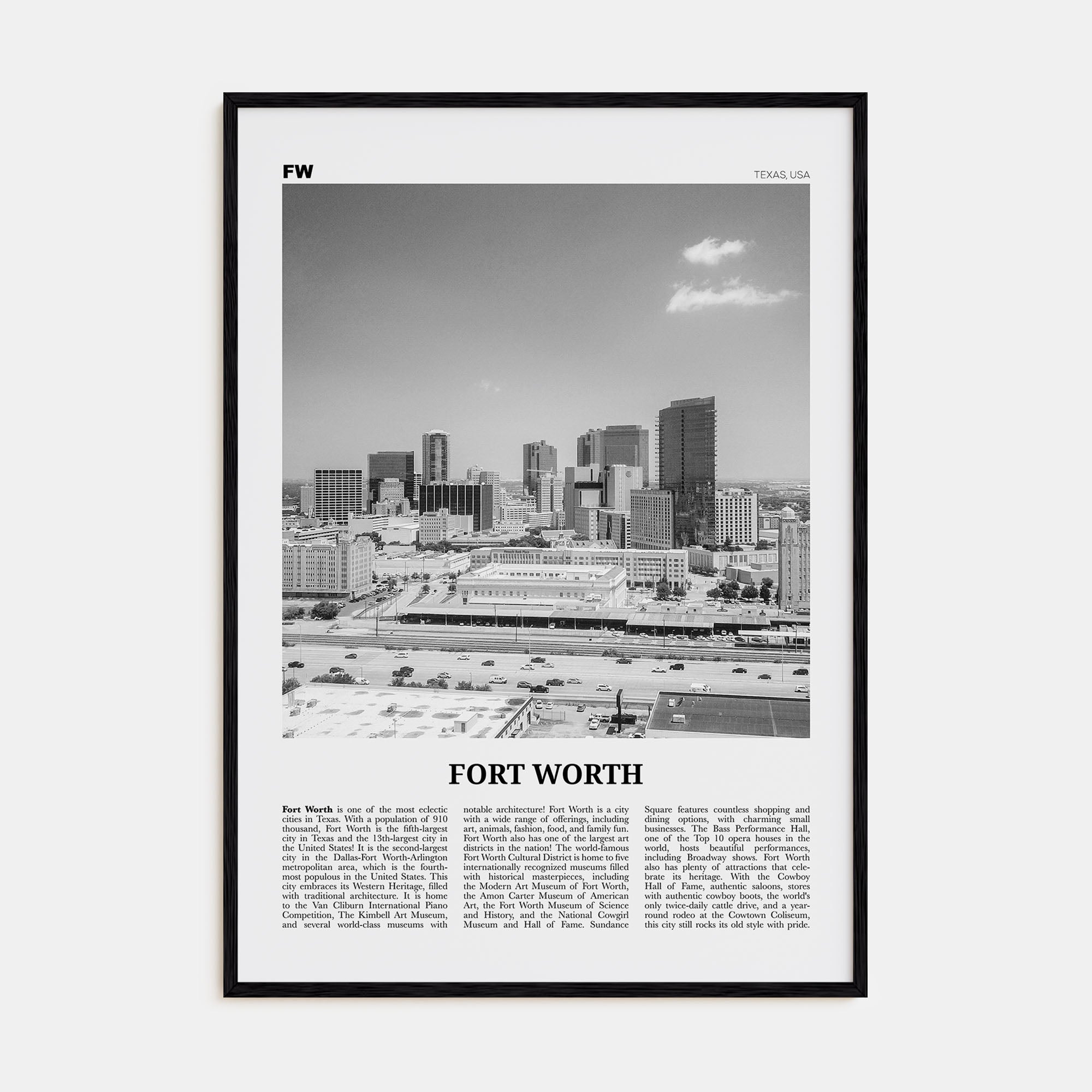 Fort Worth Travel B&W No 2 Poster