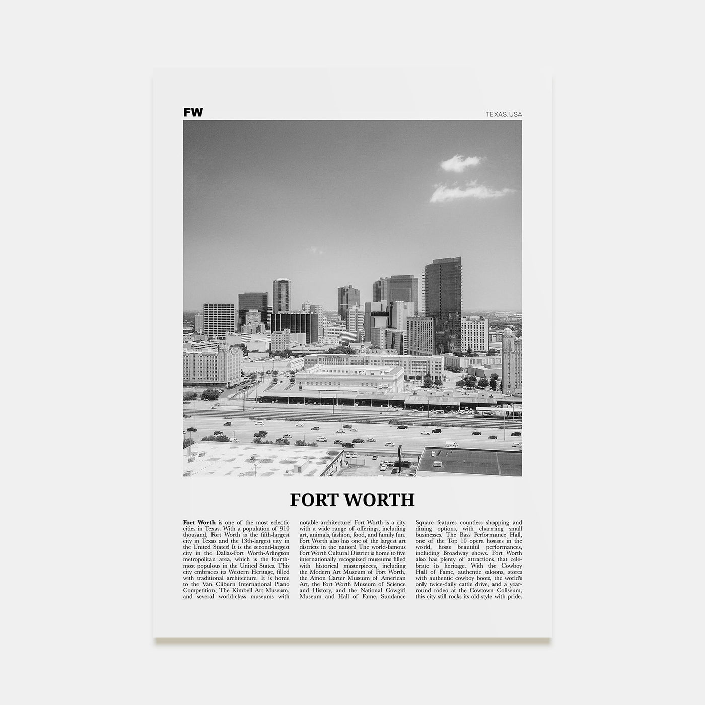 Fort Worth Travel B&W No 2 Poster