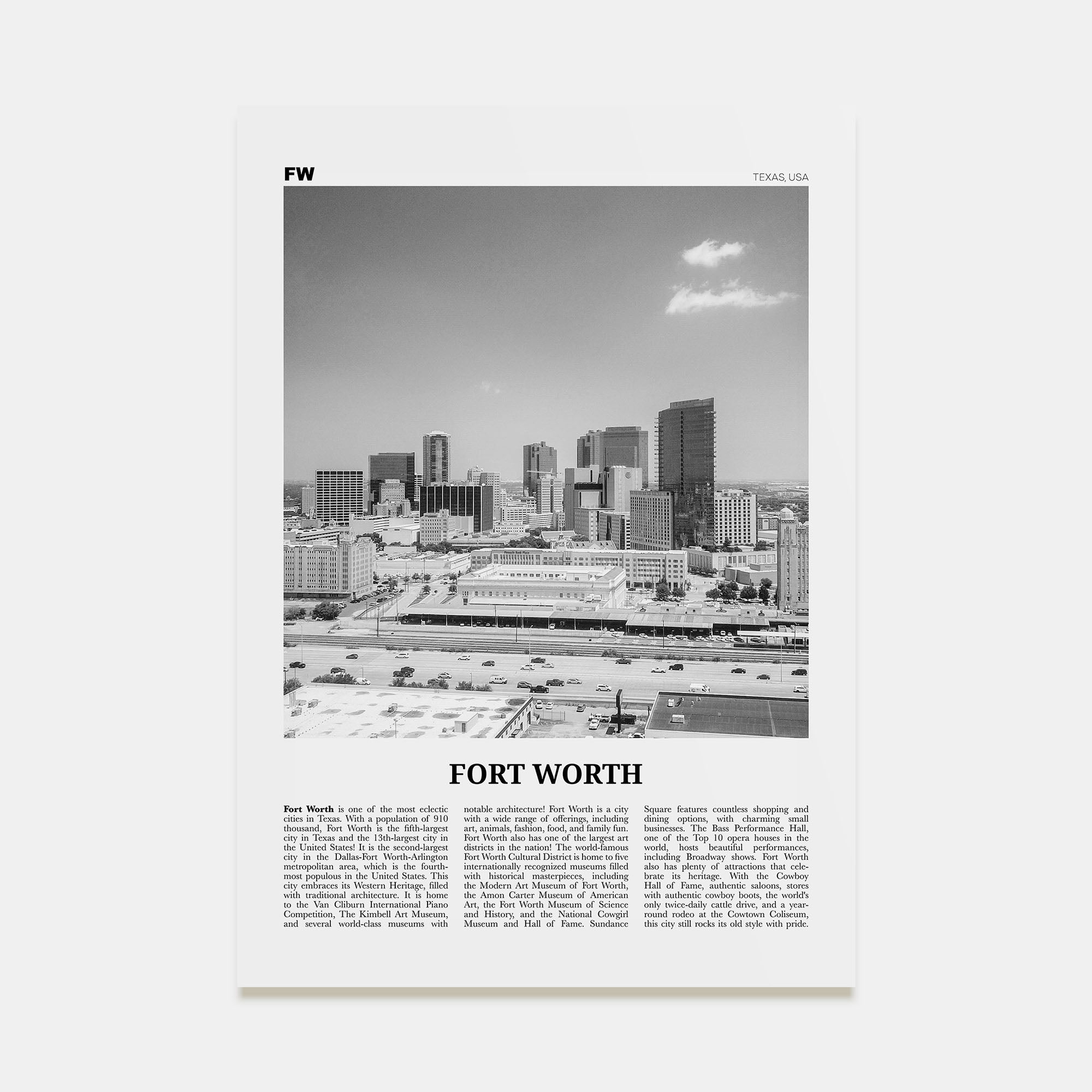Fort Worth Travel B&W No 2 Poster