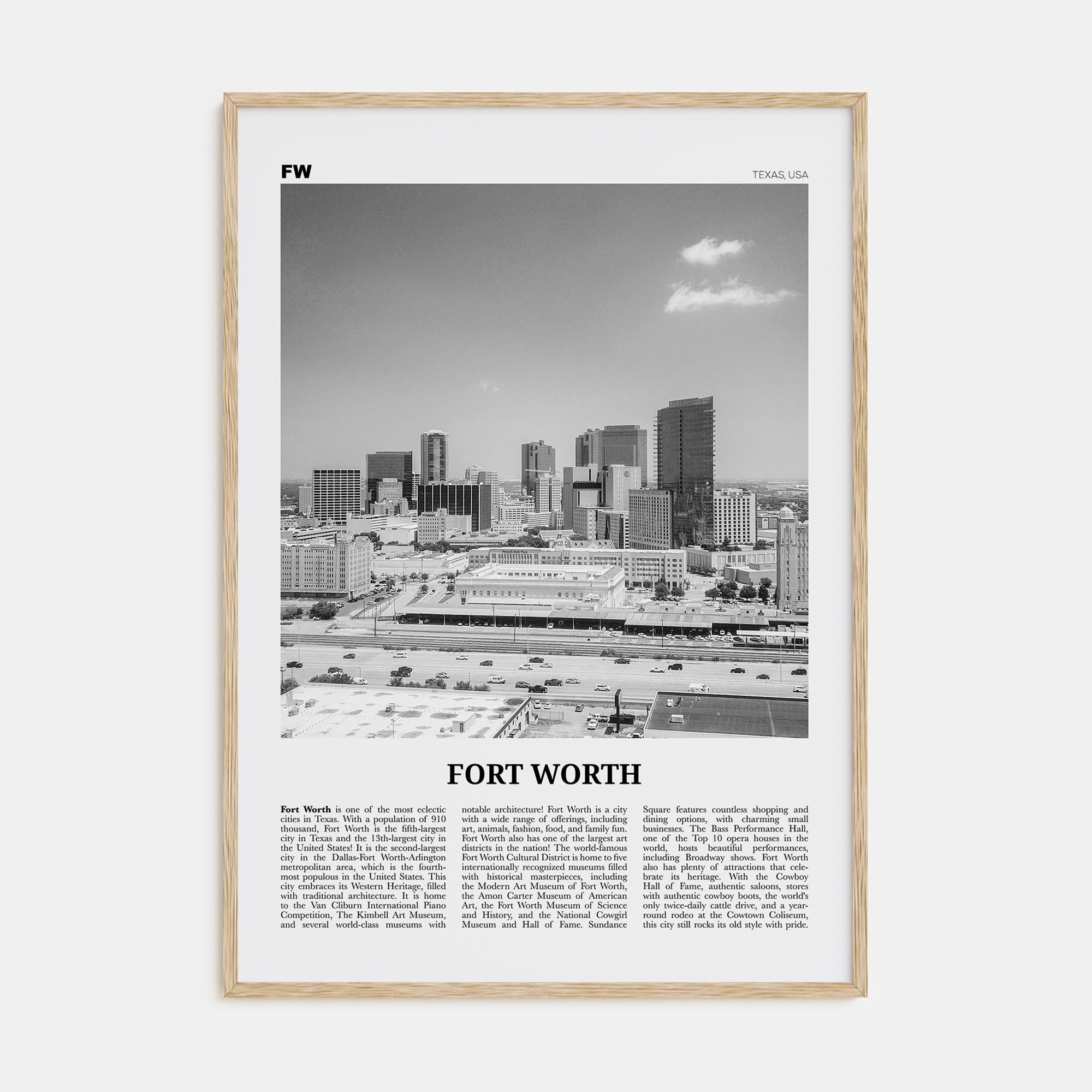 Fort Worth Travel B&W No 2 Poster