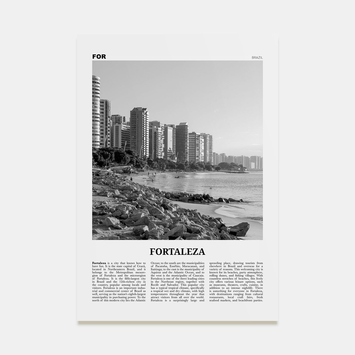 Fortaleza Travel B&W Poster