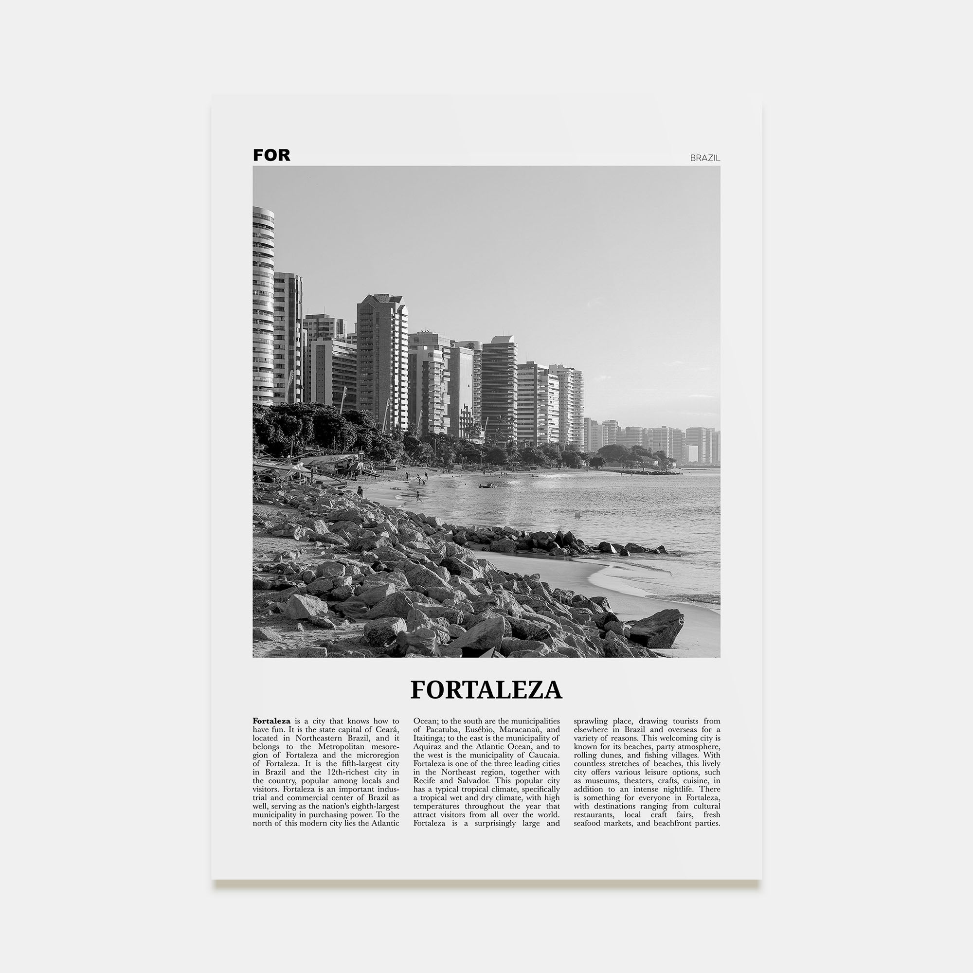 Fortaleza Travel B&W Poster