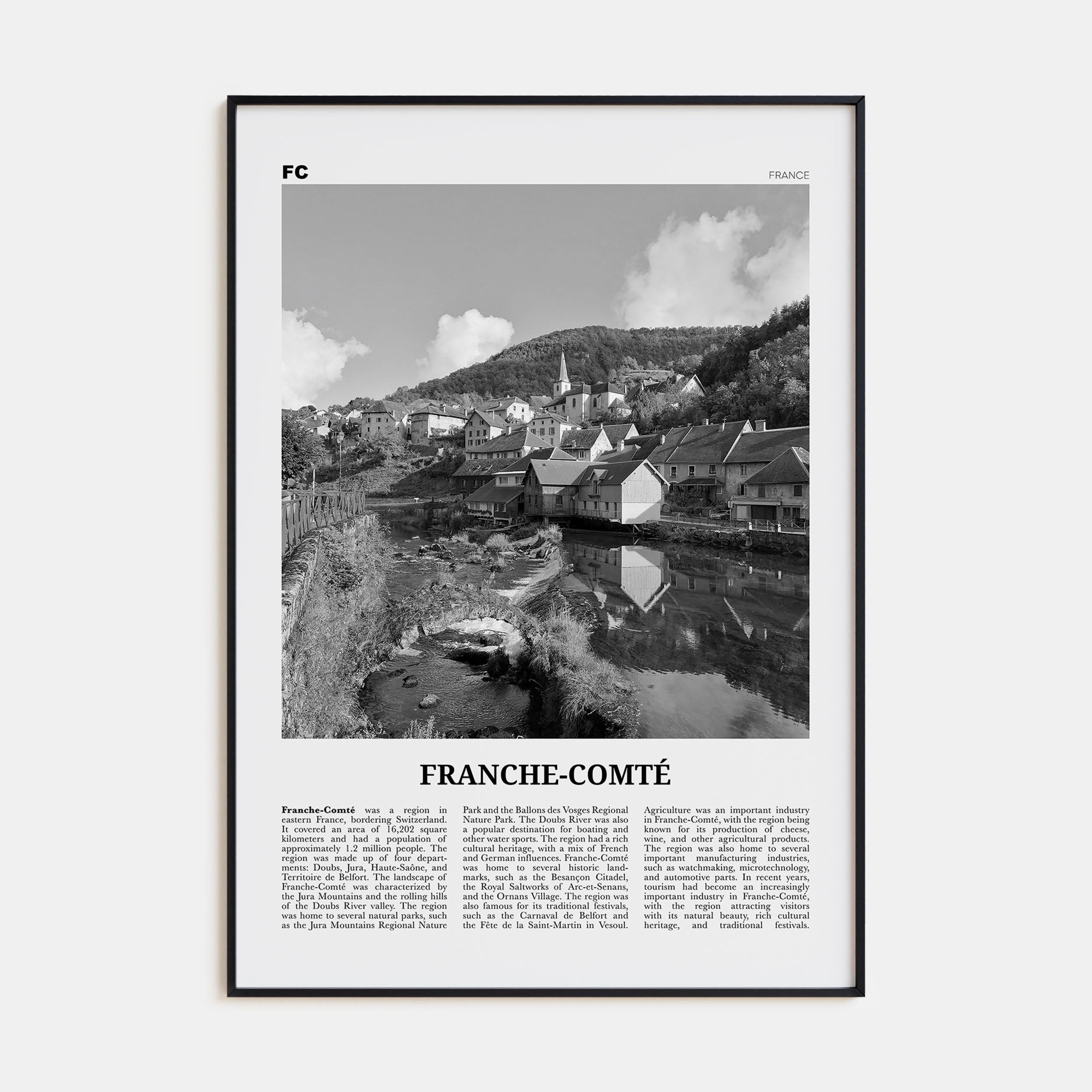 Franche-Comté Travel B&W Poster