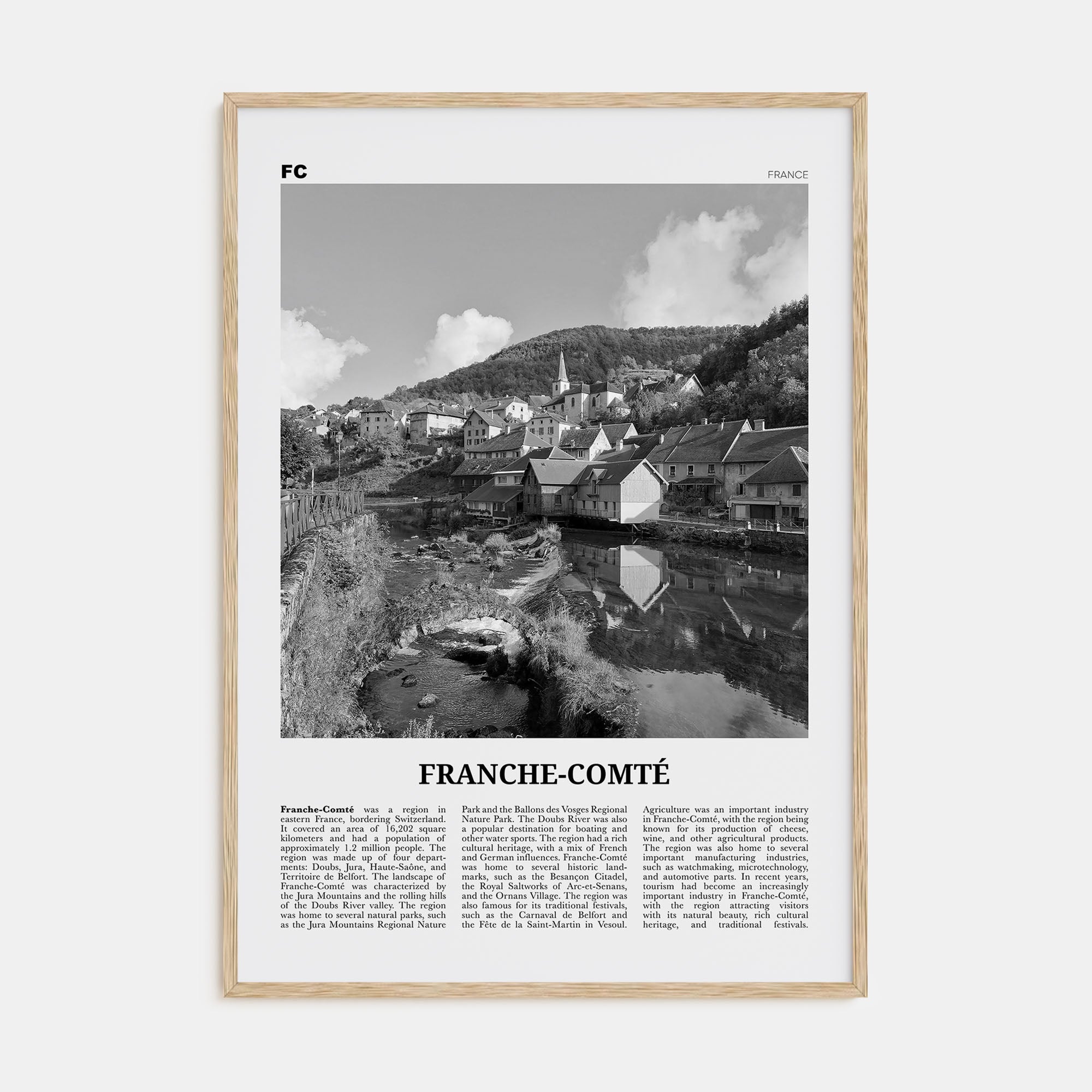 Franche-Comté Travel B&W Poster