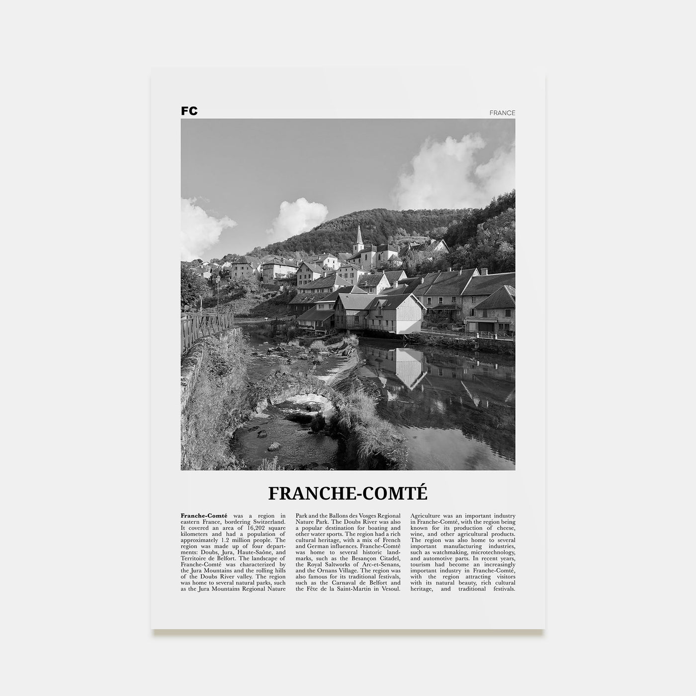 Franche-Comté Travel B&W Poster