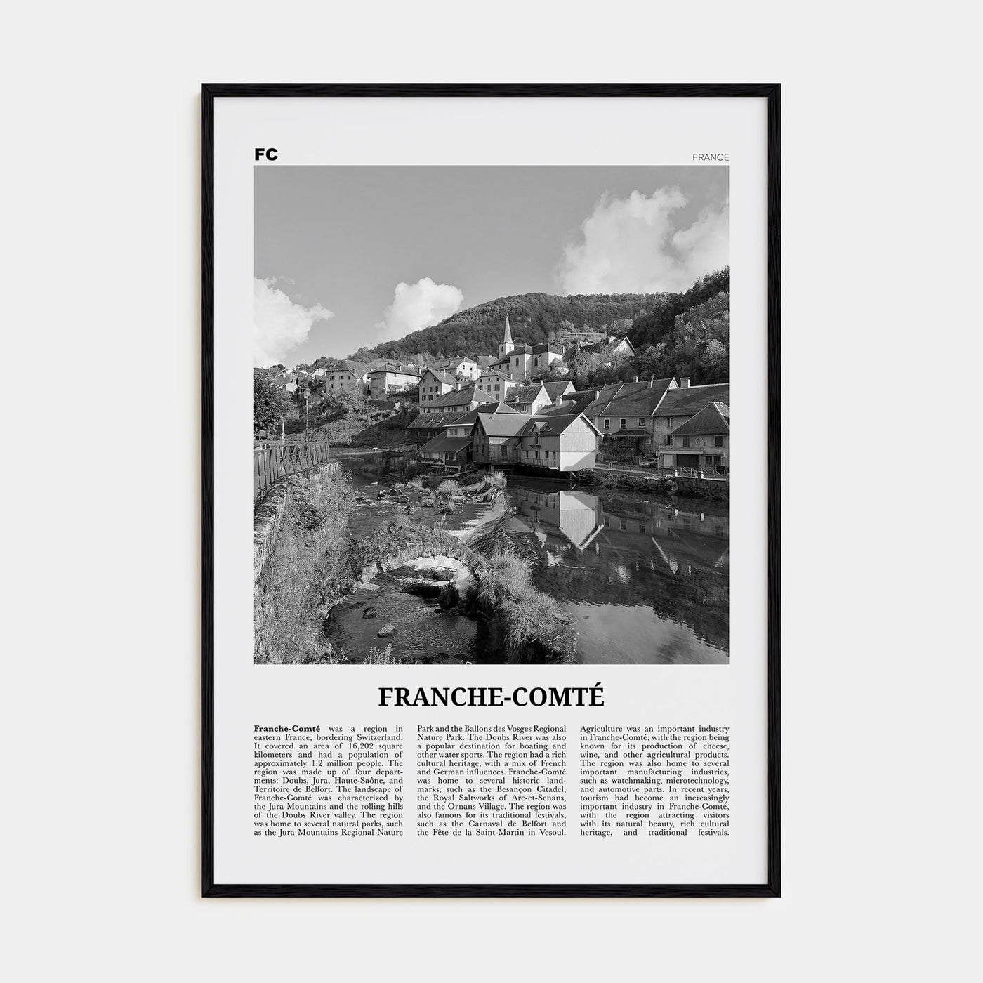 Franche-Comté Travel B&W Poster