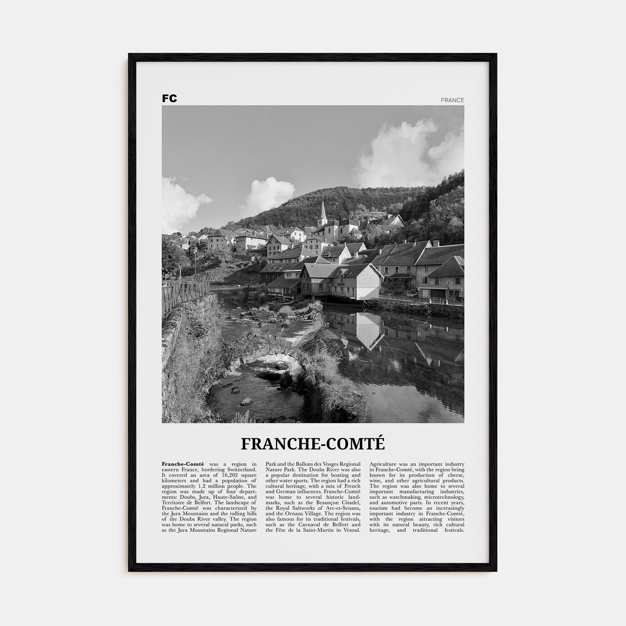 Franche-Comté Travel B&W Poster