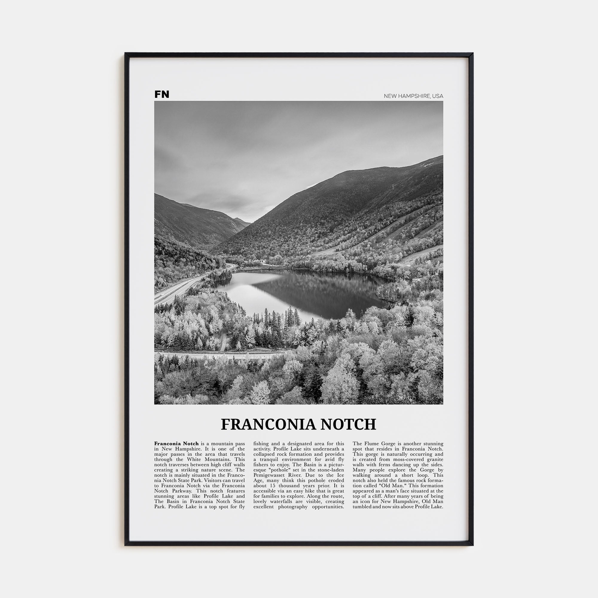 Franconia Notch Travel B&W Poster