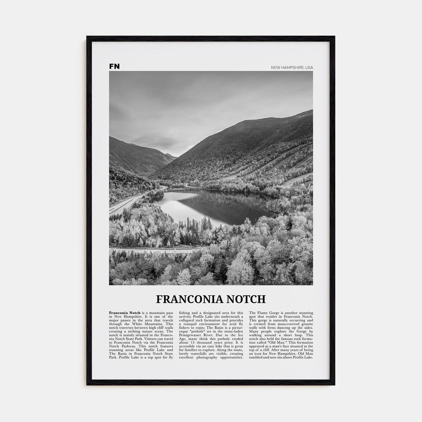 Franconia Notch Travel B&W Poster