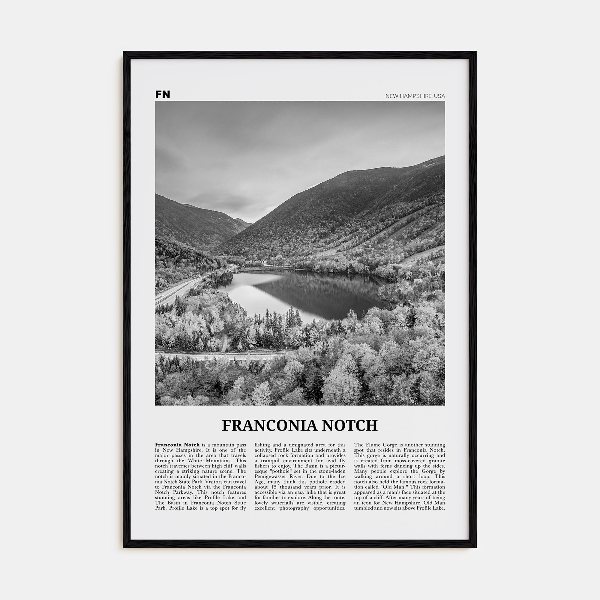 Franconia Notch Travel B&W Poster