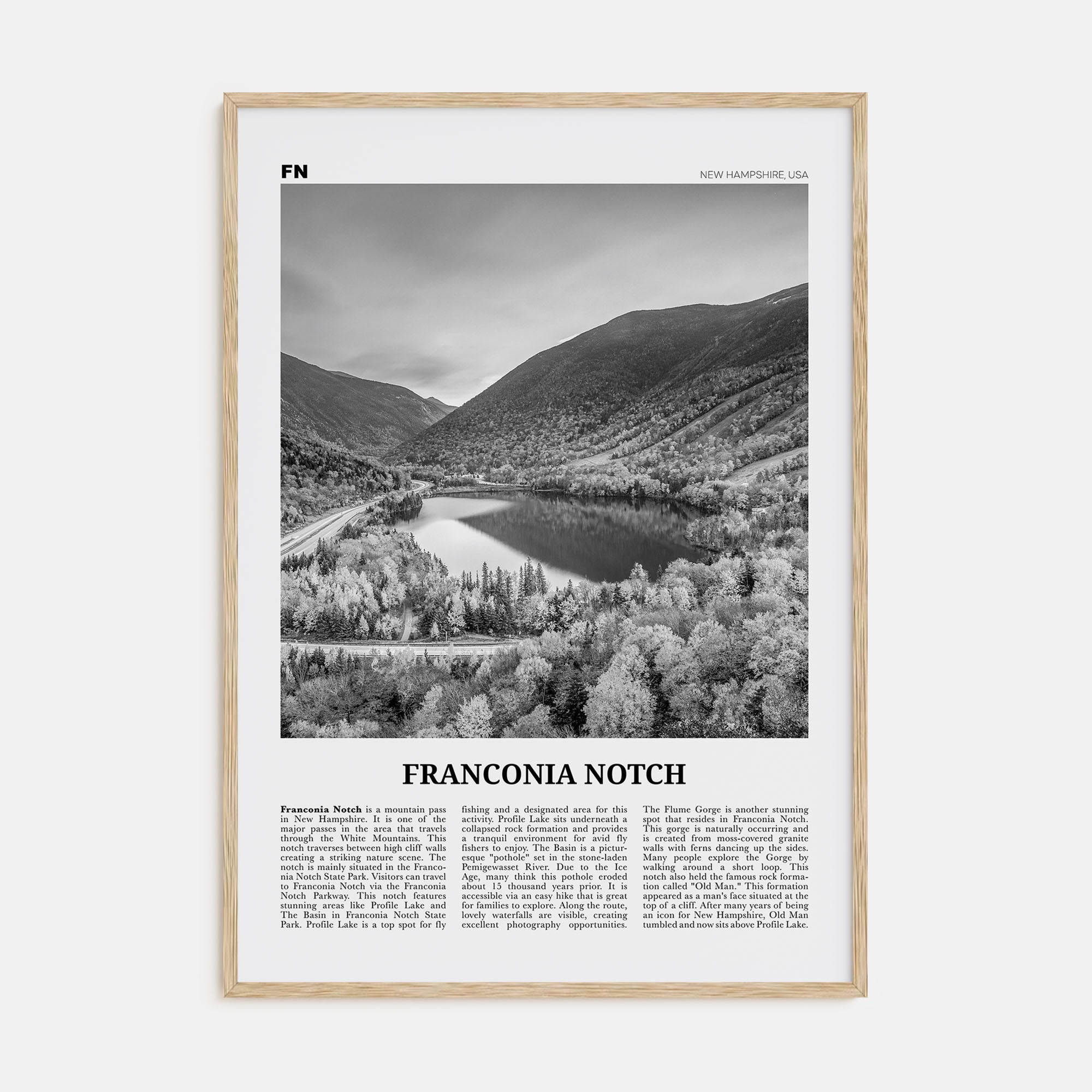 Franconia Notch Travel B&W Poster