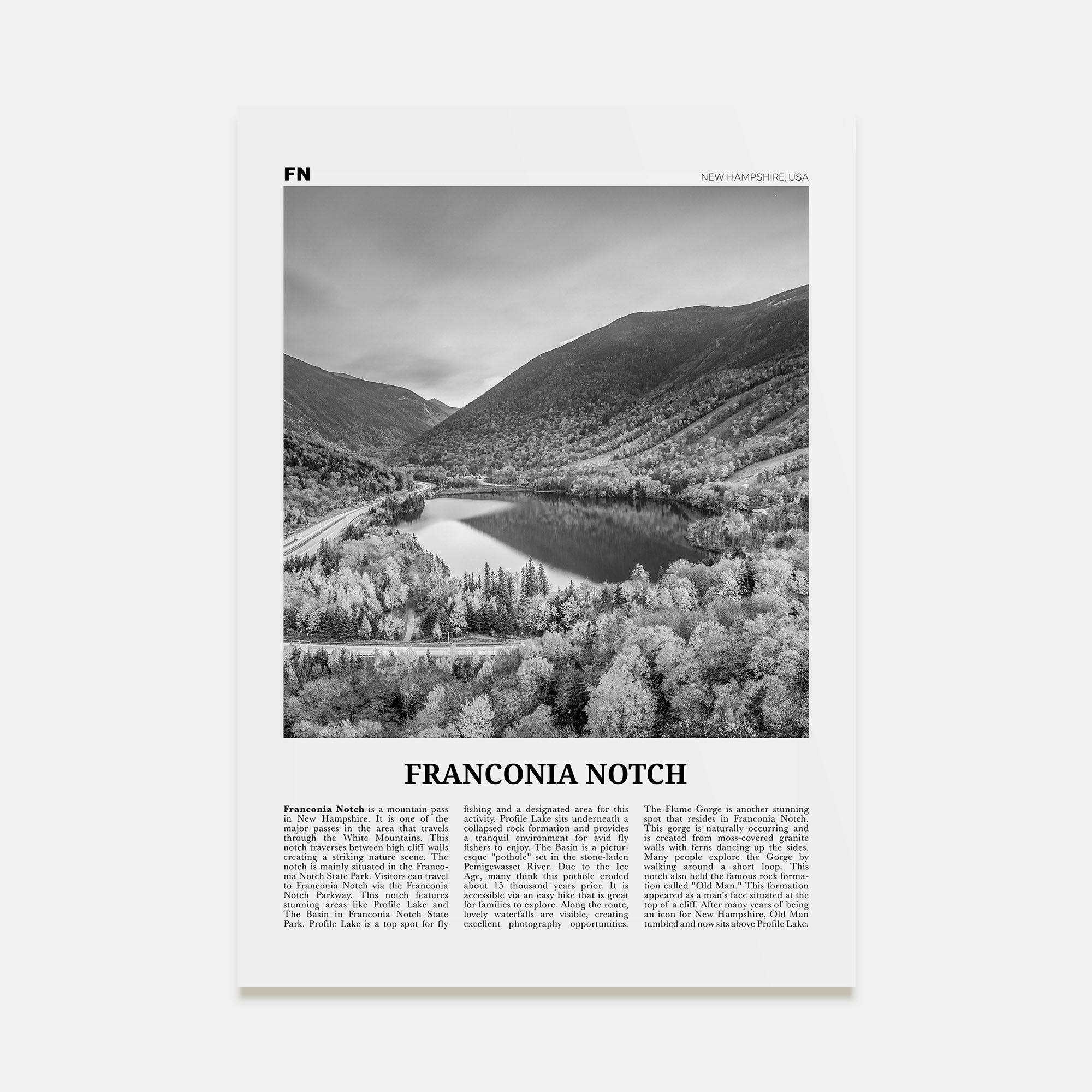 Franconia Notch Travel B&W Poster