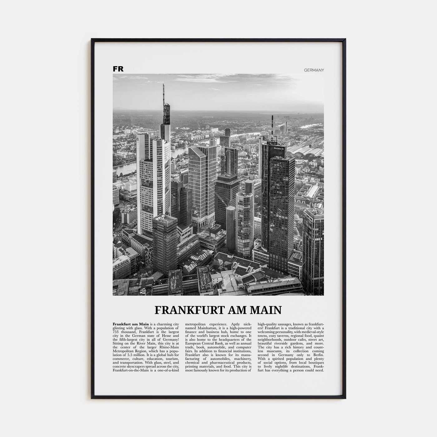 Frankfurt am Main Travel B&W Poster