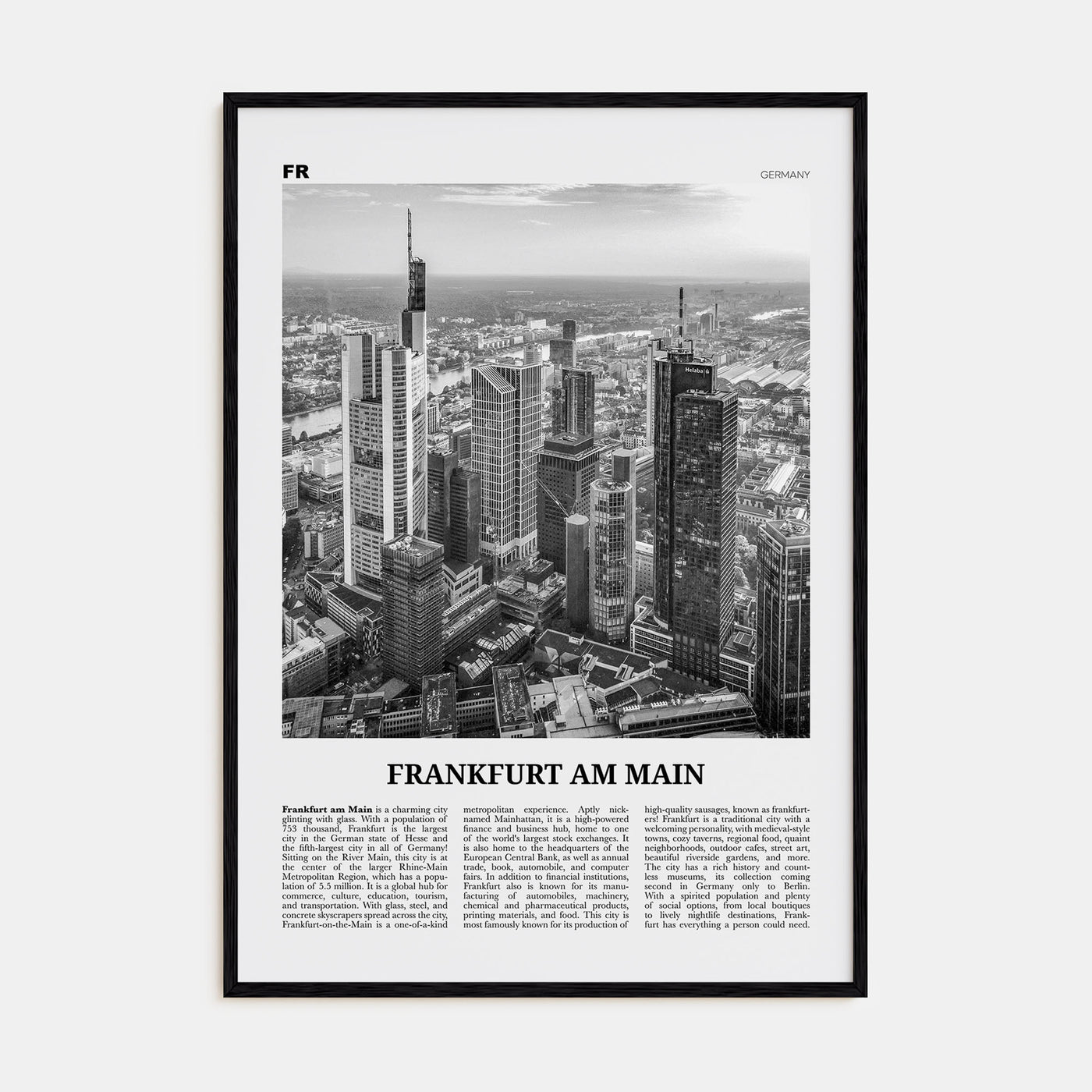 Frankfurt am Main Travel B&W Poster