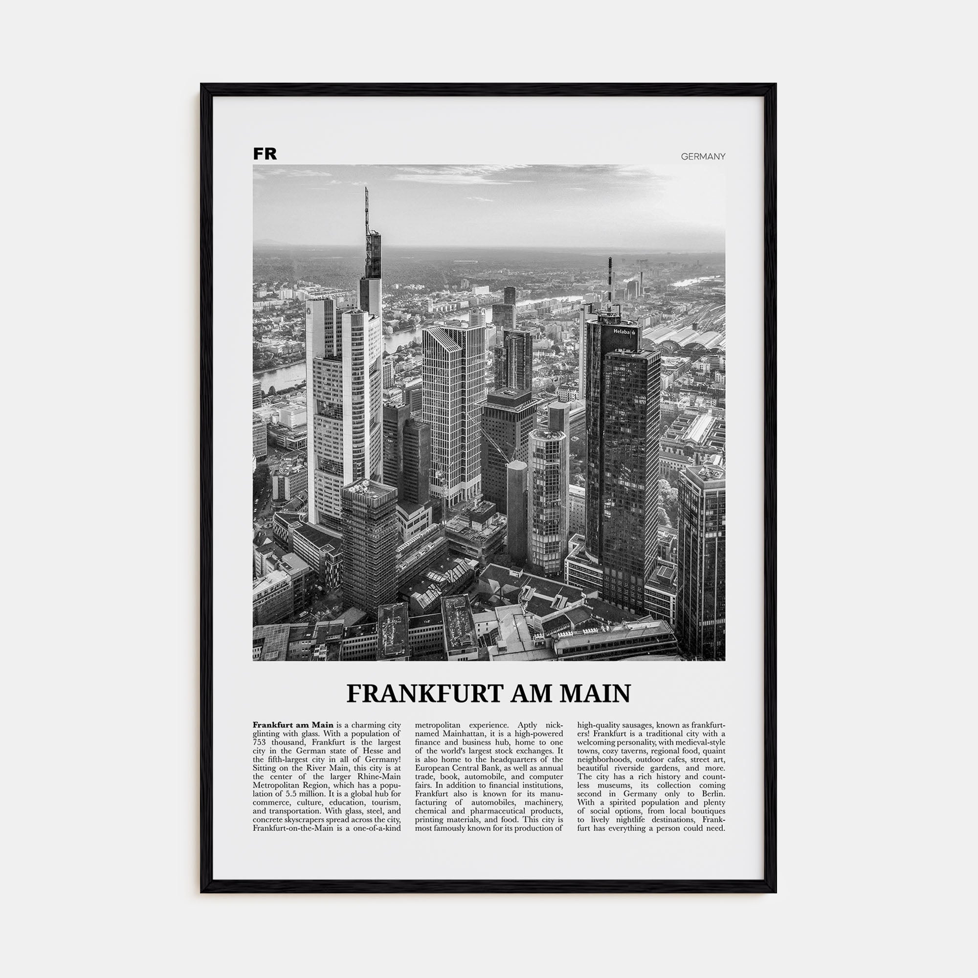 Frankfurt am Main Travel B&W Poster