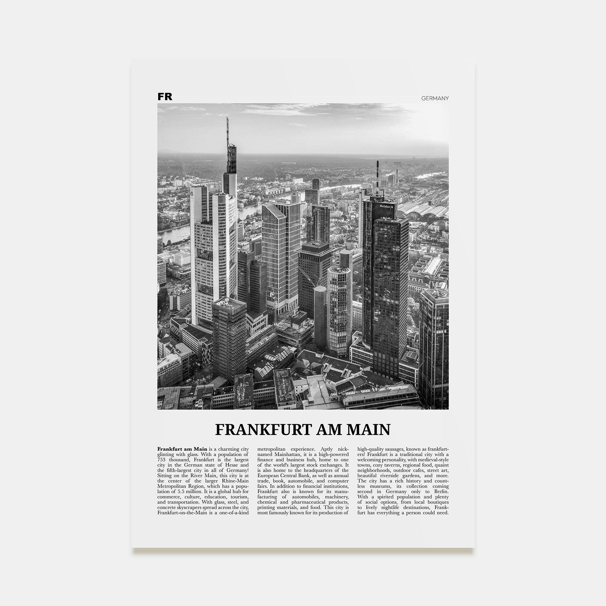 Frankfurt am Main Travel B&W Poster
