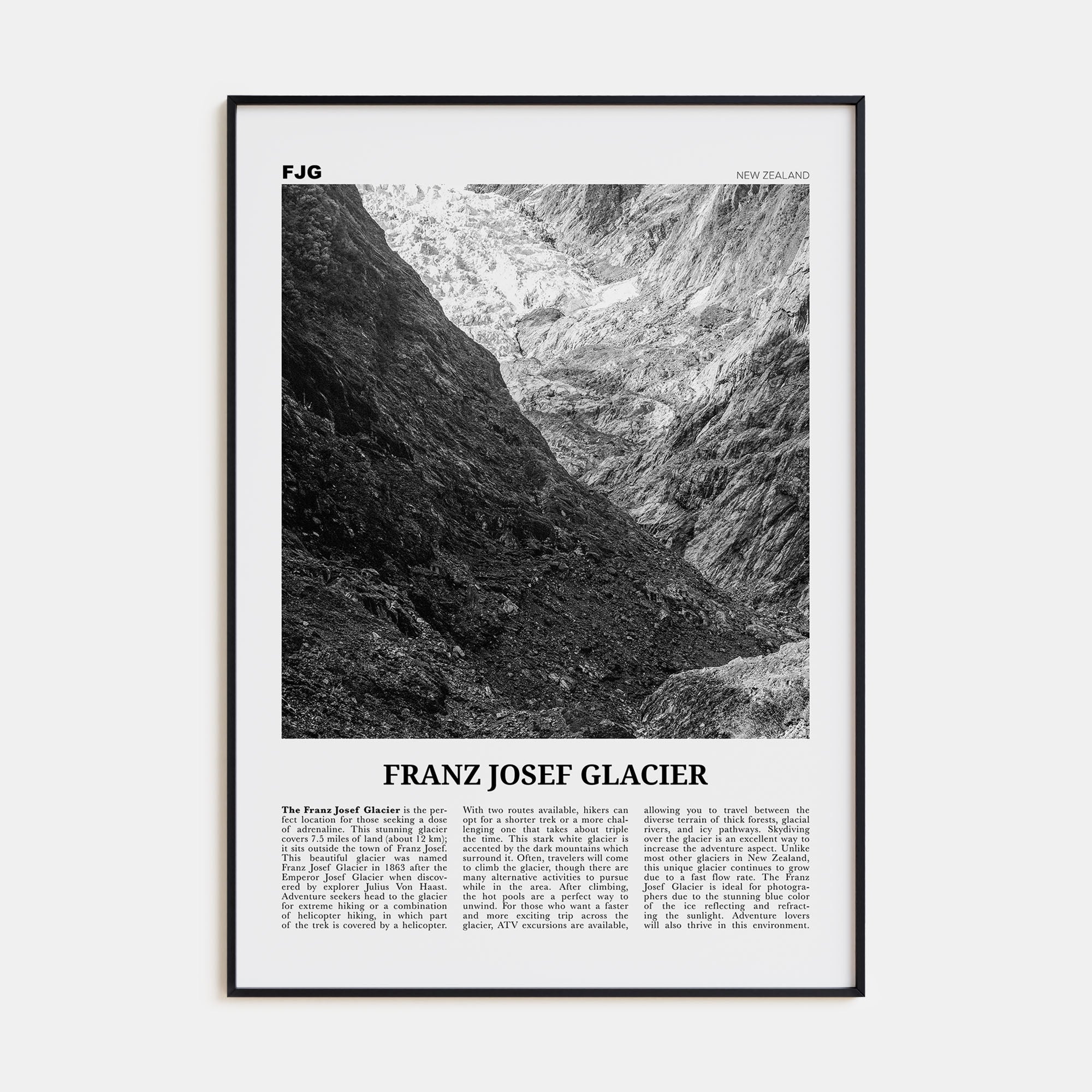 Franz Josef Glacier Travel B&W Poster