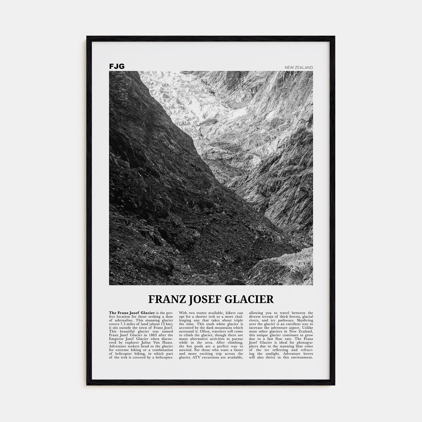 Franz Josef Glacier Travel B&W Poster