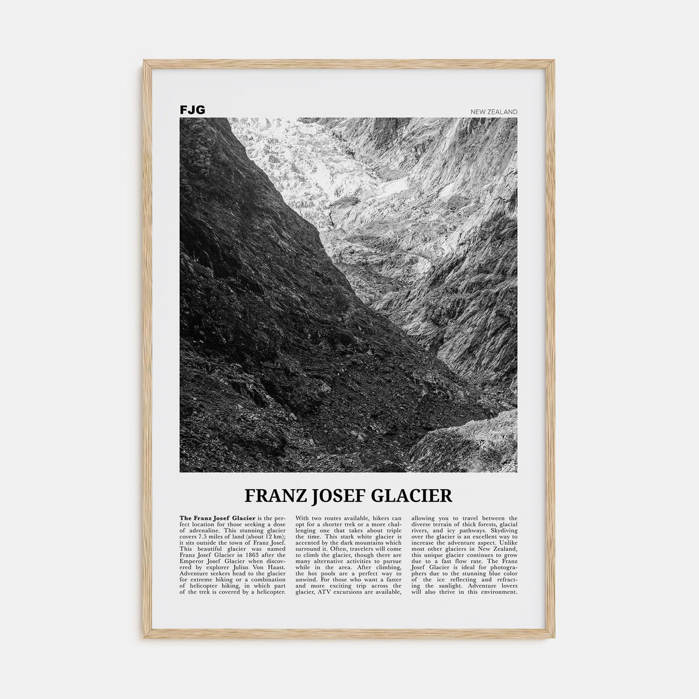 Franz Josef Glacier Travel B&W Poster