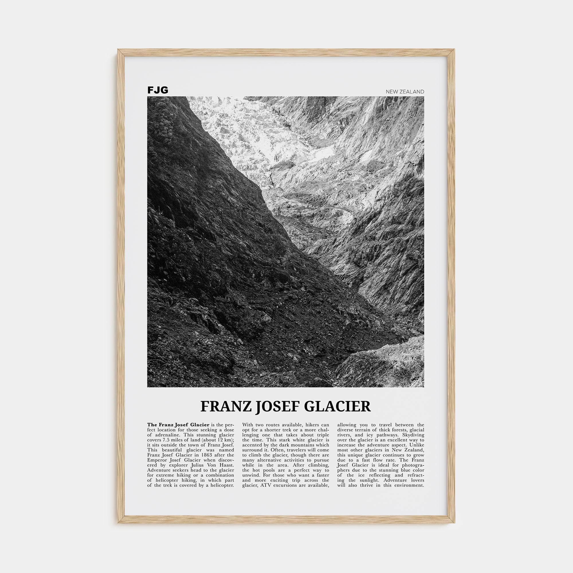 Franz Josef Glacier Travel B&W Poster