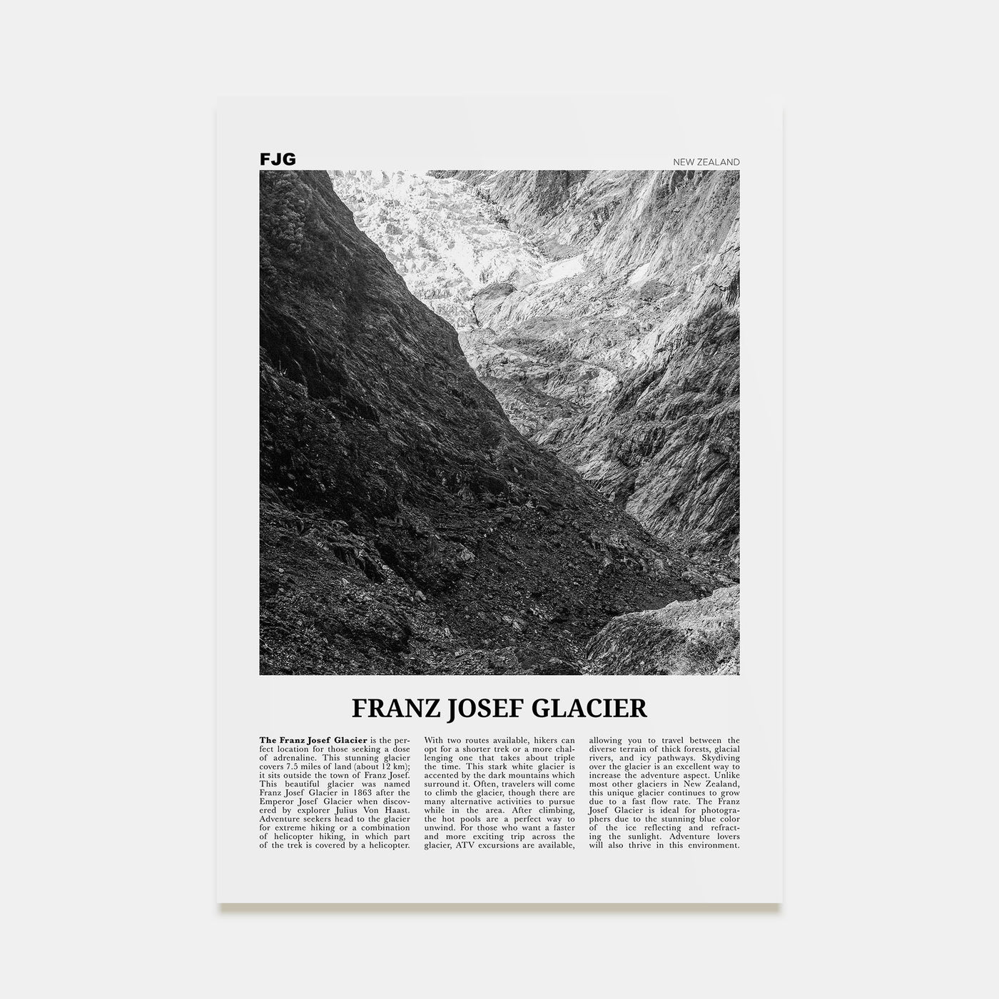 Franz Josef Glacier Travel B&W Poster