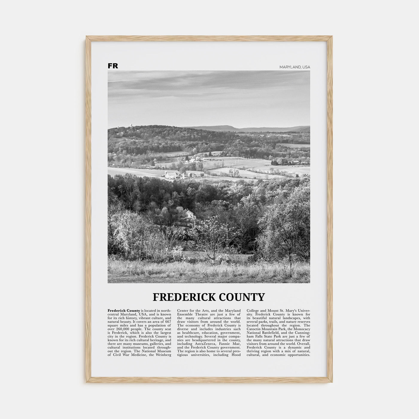 Frederick County Travel B&W Poster