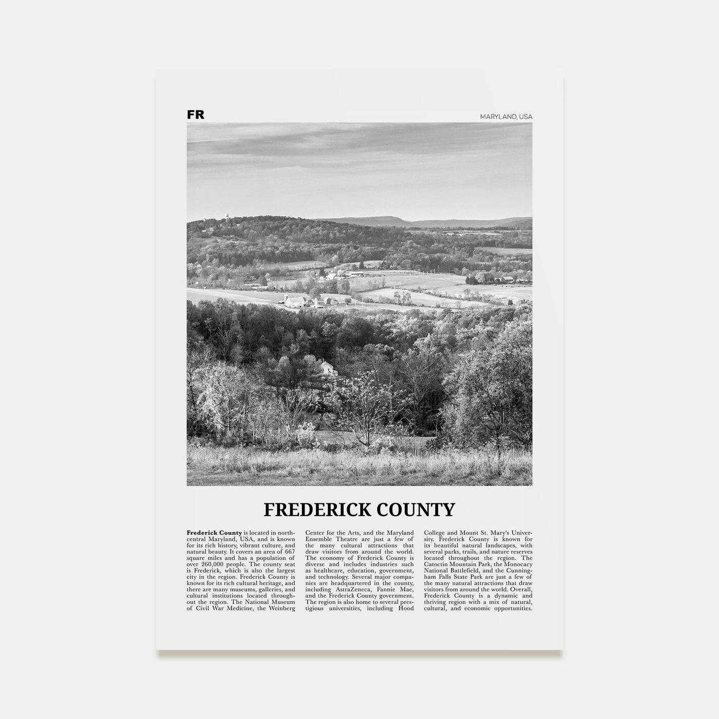 Frederick County Travel B&W Poster