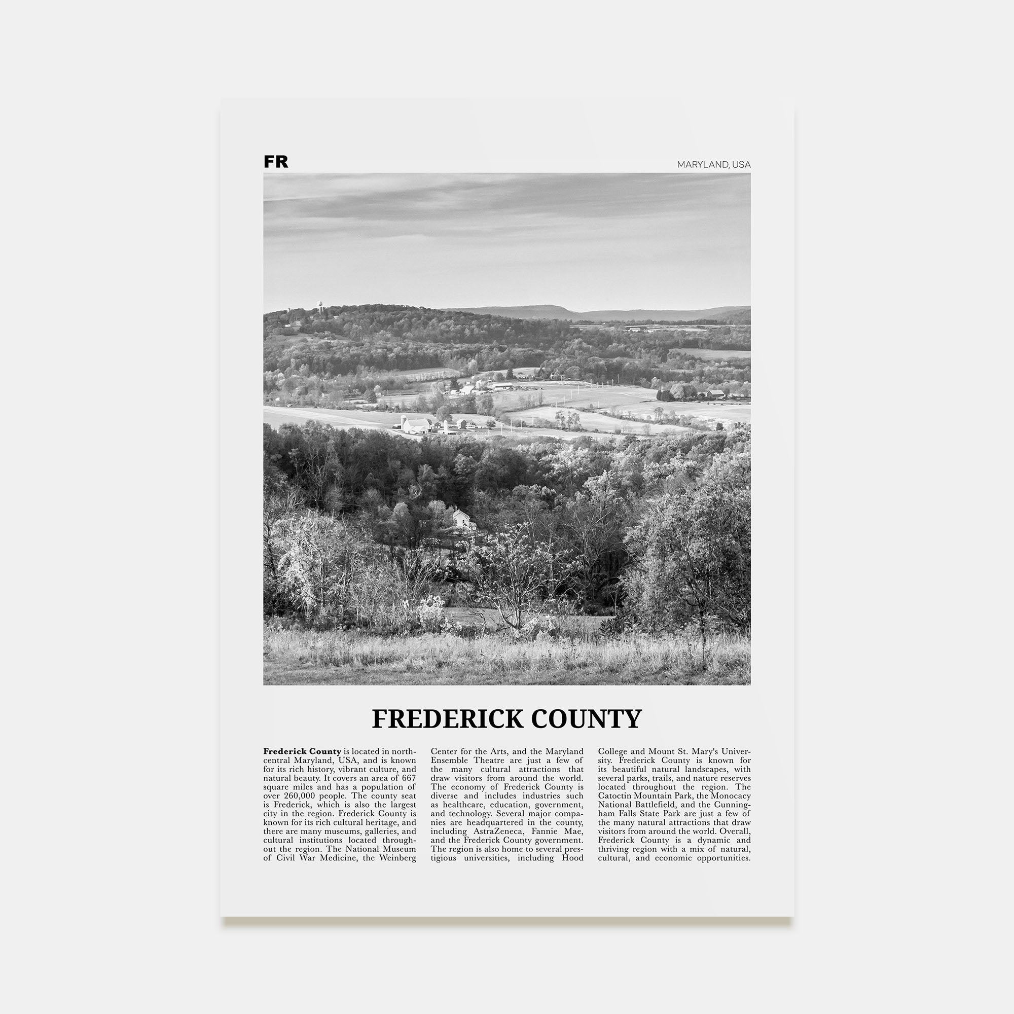 Frederick County Travel B&W Poster